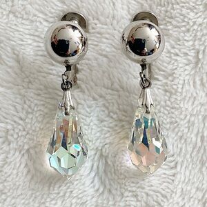 Vintage Coro AB Crystal Drop Screw Back Earrings Silver Tone